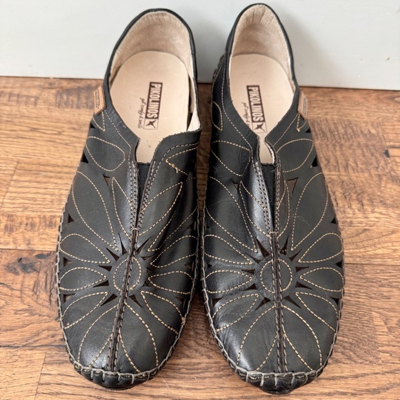 Pikolinos Jerez 578-7399 Black Leather Loafers Shoes Cutouts Women's Size 8 8.5 - Picture 3 of 9